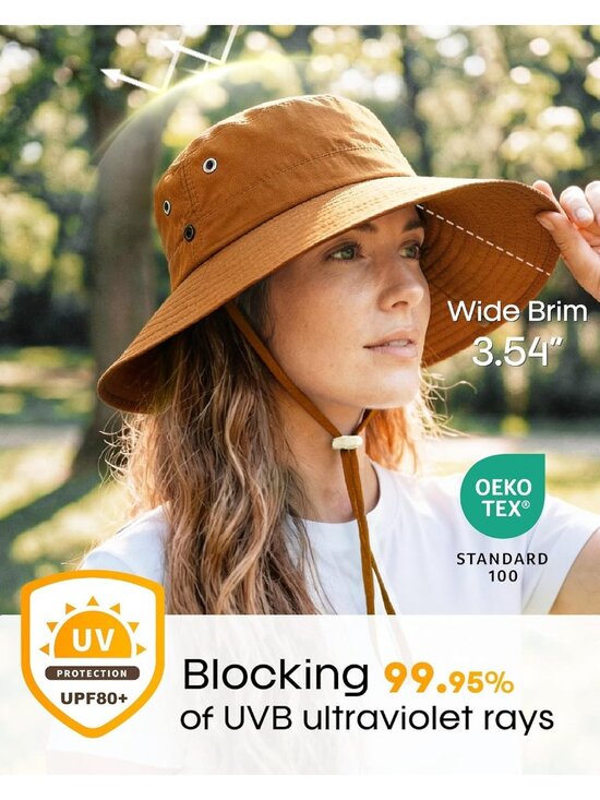 〽️Women Brown Ponytail UPF 80+ Wide Brim Packable Cowboy Hat Beach Sun Hat main image 4